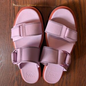 Sorel Women's New Rein CB Blush Pink Sandals 10 Spring Summer Casual Flat Slide